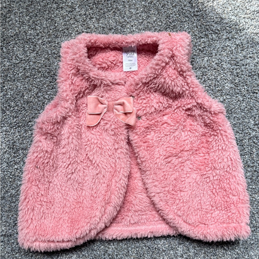 5/$15 Carter's Pink Fuzzy Vest with Bow